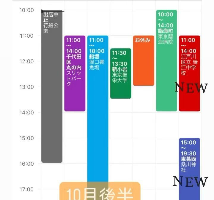 【出店中止のお知らせと10月後半の出店予定】